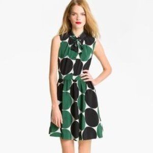 Kate Spade Willa Spot On Sleeveless Silk Black and Green Dot Dress Size 6